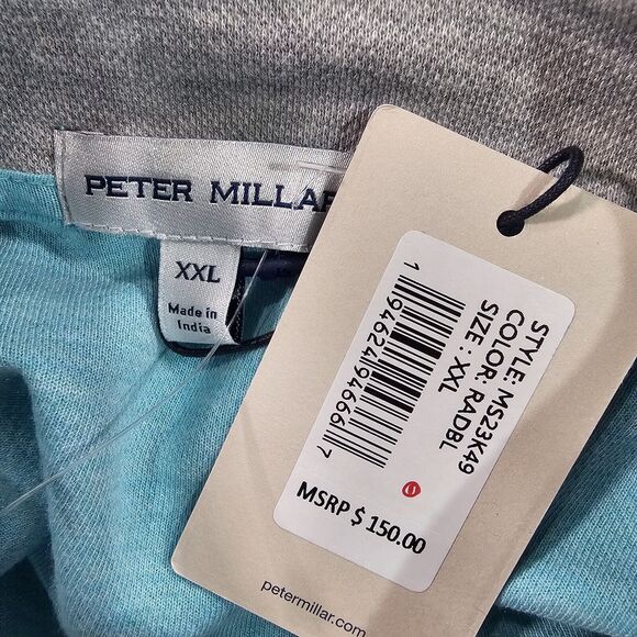 Peter Millar SZ XXL Crown Comfort 1/4 Zip Sweater Teal Golf Performance MS23K49 - Picture 11 of 12